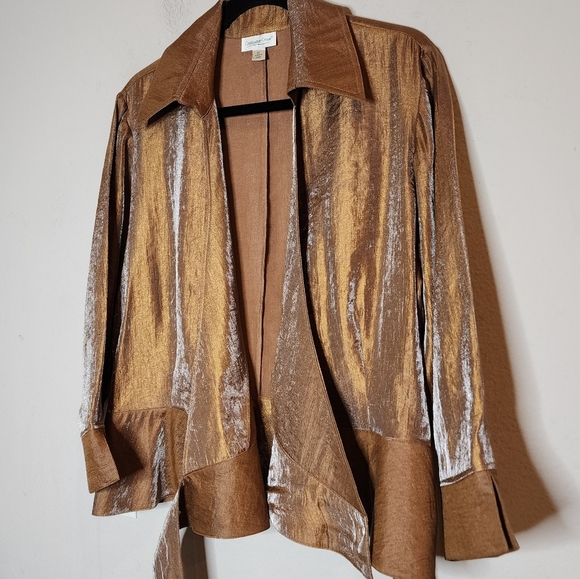 Coldwater Creek wrap shimmery Copper bronze blouse. Women's size XL - Picture 12 of 15